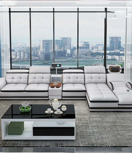 Elegant Italian Leather Bluetooth Sofa Set with Massage Features, Integrated Speaker, Projector, USB Charging Ports, and Convenient Cup Holder - Contemporary Comfort Solution