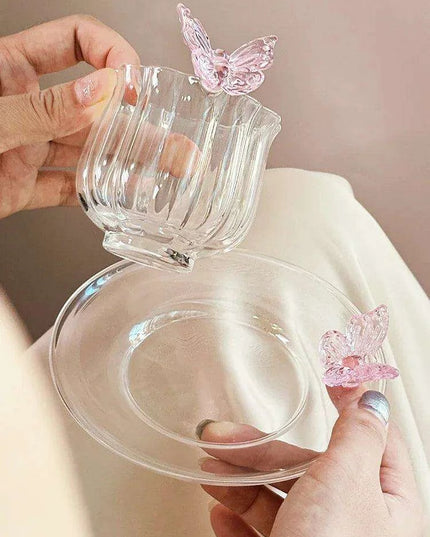 Charming Pink Bow Glass Cup and Saucer Set - 150ml Kids' Drinkware Gift