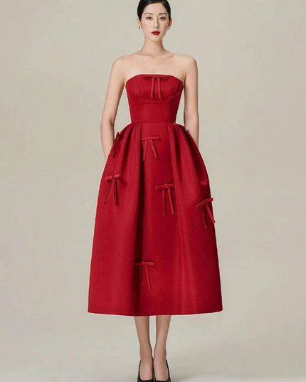 Bowknot Strapless Backless High Waist Summer Evening Dress for Women