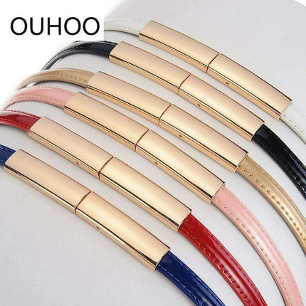 Colorful Women's Leather Belt with Elegant Gold Buckle - Perfect Accessory for Any Outfit