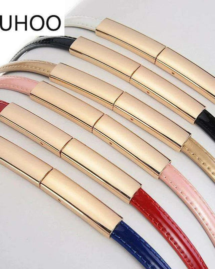 Colorful Women's Leather Belt with Elegant Gold Buckle - Perfect Accessory for Any Outfit