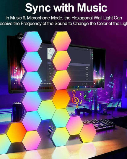 RGB Hexagonal Music Sync Wall Panels - Transform Your Space with Dynamic Lighting for Gaming and Relaxation