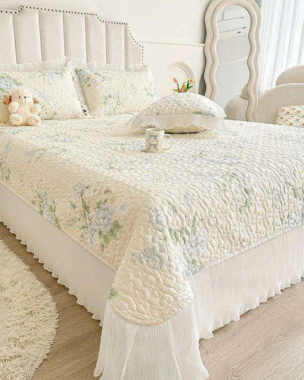 Floral Cotton Bedspread Quilted Mattress Protector - 100% Soft Skin-Friendly Bedding Cover