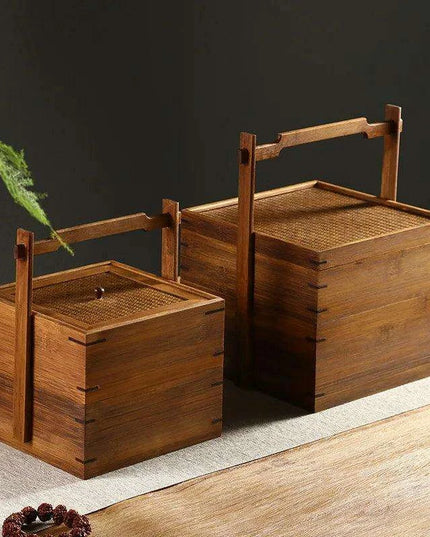 Vintage Artisan Wooden Fruit Holder with Chic Lid and Dividers | Timeless Style