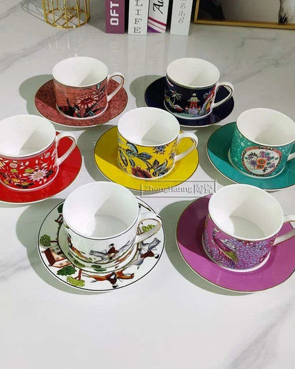 Vintage Elegance Couple's Ceramic Cup and Saucer Set - Perfect for Home and Office Enjoyment