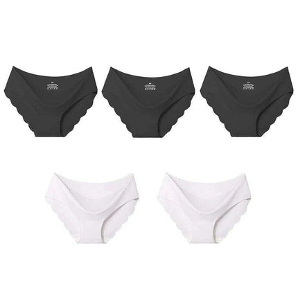 5-Pack Women's Seamless Ice Silk Briefs - Comfortable 2XL Solid Color Underwear with Wave Design