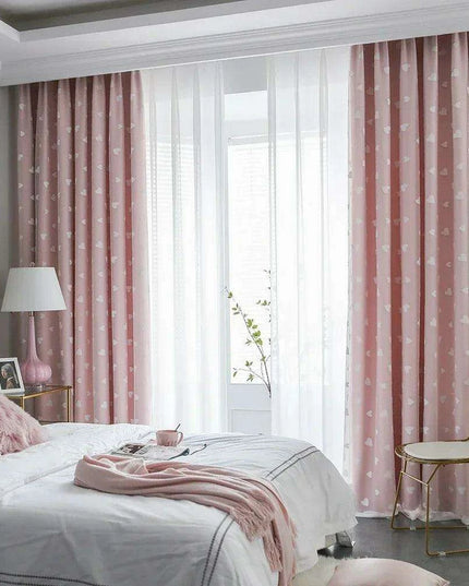 Charming Heart-Embroidered Tulle Blackout Curtains for Baby Girls' Princess Rooms - Single Panel in Double Pink