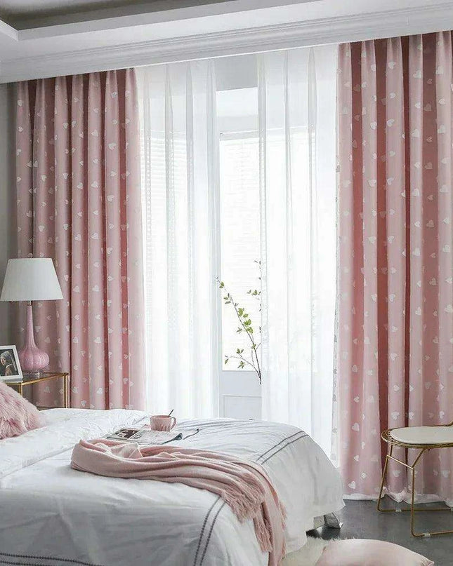 Charming Heart-Embroidered Tulle Blackout Curtains for Baby Girls' Princess Rooms - Single Panel in Double Pink