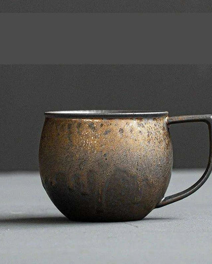 Nordic Charm Ceramic Coffee Mug with Hanging Ear and Gilt Couple Design