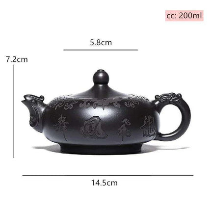 Handcrafted 200ml Authentic Zisha Black Mud Teapot - Premium Infuser for Discerning Tea Aficionados