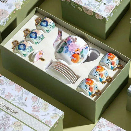 Sophisticated Marine-Inspired Italian Espresso and Tea Collection with Opulent Gold Handles