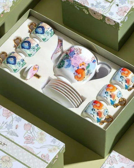 Sophisticated Marine-Inspired Italian Espresso and Tea Collection with Opulent Gold Handles