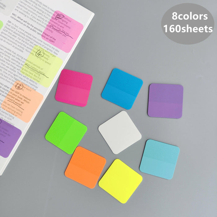 Vibrant PET Translucent Sticky Notes Bundle - 160 Sheets, 8 Different Colors