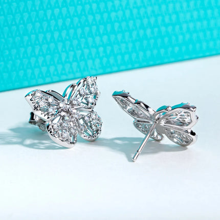 D Colour Moissanite Butterfly Stud Earrings — 925 Silver, 18K Plated, with Certificate