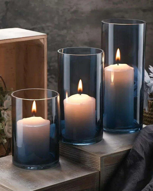 Chic Set of 12 Blue Glass Cylinder Vases for Elegant Home Decoration and Versatile Use