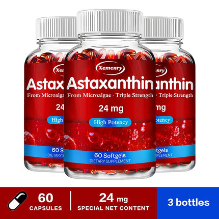 Xemenry Astaxanthin 24mg Triple Strength Softgels — High Potency Microalgae Antioxidant Supplement