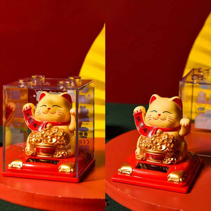 Solar Waving Lucky Cat: Eco-Friendly Maneki Neko for Home and Office Good Fortune