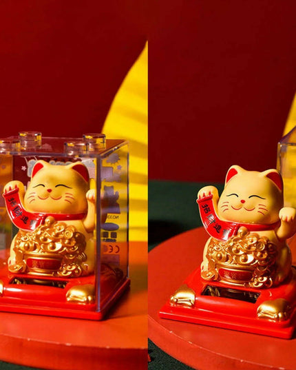 Solar Waving Lucky Cat: Eco-Friendly Maneki Neko for Home and Office Good Fortune
