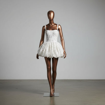 Customized Lace A-Line Mini Wedding Dress — Square Collar, Sleeveless, Built-In Bra, US Sizes 2–26W