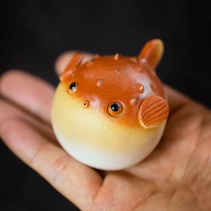 Craft Cosmos Purple Clay Puffer Fish Tea Pet Ornament – Handmade Miniature Figurine