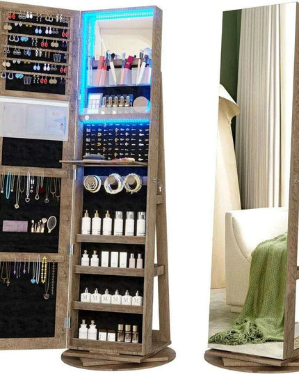 Jewelry Armoire with Full Length Mirror and 360° Rotation
