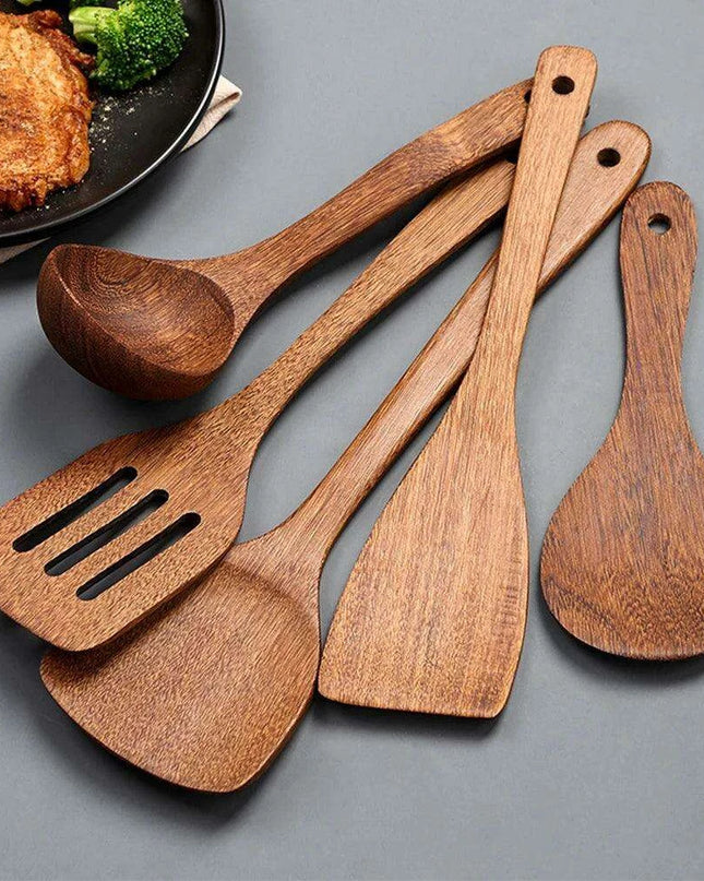 Artisan Japanese Wooden Cooking Utensils Set: Eco-Friendly Thin Spatula and Rice Spoon for Your Kitchen