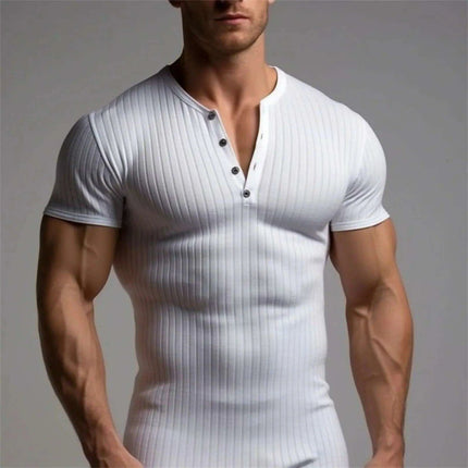 Men's Slim Fit V-Neck T-Shirt for Summer Running and Fitness Activities