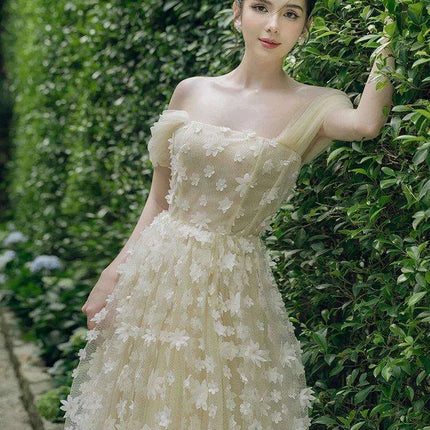 Off-Shoulder Floral Patchwork Evening Dress for Women