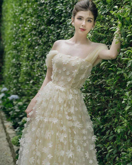 Off-Shoulder Floral Patchwork Evening Dress for Women