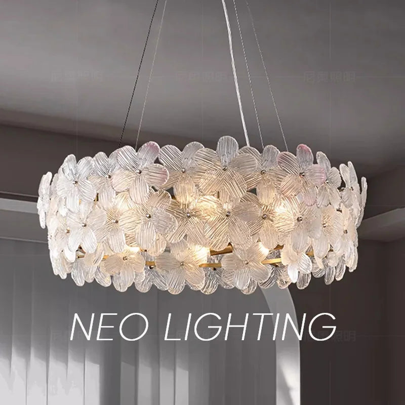 Flower Petal LED Glass Pendant Chandelier – 3-Colour Dimmable