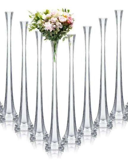 Elegant Clear Eiffel Tower Glass Vases Set - Pack of 10