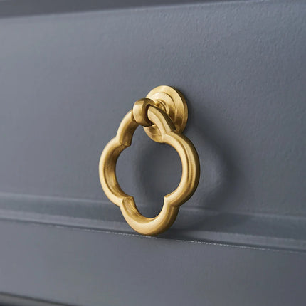 Gold Plum Blossom Cabinet Pull Handle — Solid Brass Single Hole Ring Pull, Set of 4