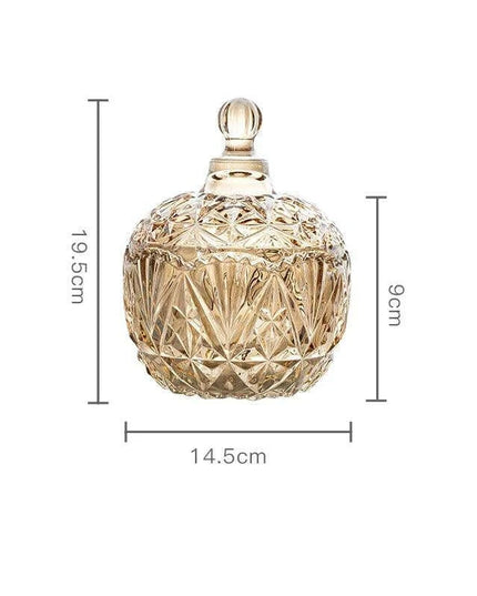 Amber Radiance Crystal Glass Storage Jar with Lid for Jewelry and Event Decor