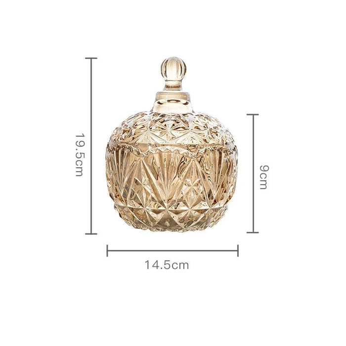 Amber Radiance Crystal Glass Storage Jar with Lid for Jewelry and Event Decor
