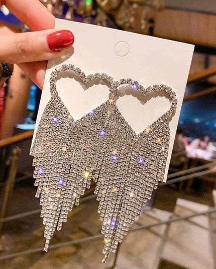 Vibrant Heart-Shaped Crystal Drop Earrings - Dazzling Rhinestone Statement Jewelry for Women with Bold Oversized Charm