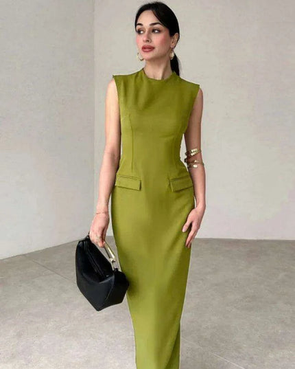 Fall Bodycon Tank Dress with Pockets - Elegant Split Design for Women