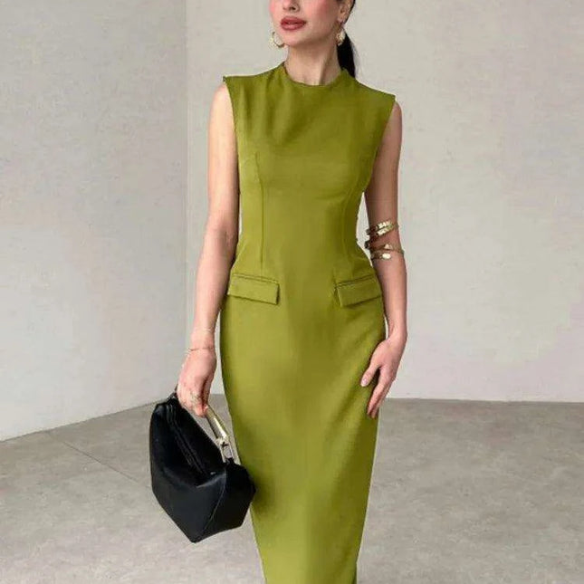 Fall Bodycon Tank Dress with Pockets - Elegant Split Design for Women