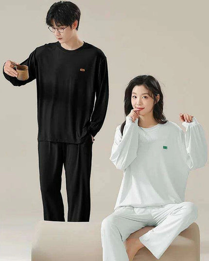 Chic Spring 2024 Modal Couples Pajama Set - Long Sleeve Loungewear with Cozy Round Neck