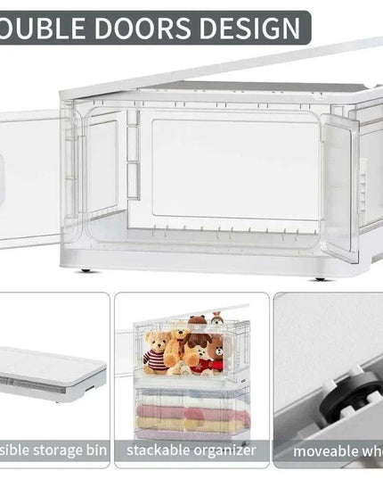 Collapsible 18-Gallon Storage Bin with Clear Access Doors and Rolling Wheels - Optimize Your Organization!