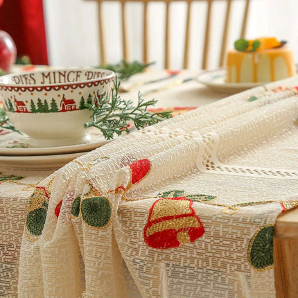 Festive Jingle Bell Embroidered Table Flag for Elegant Christmas Dining Decor
