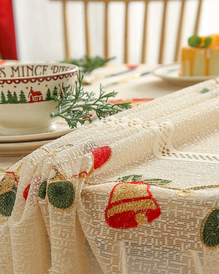 Festive Jingle Bell Embroidered Table Flag for Elegant Christmas Dining Decor