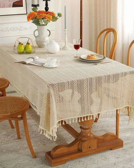 Rustic Elegance Handcrafted Crochet Beige Table Cover - Perfect for Dining, Bridal Celebrations, and Home Decor