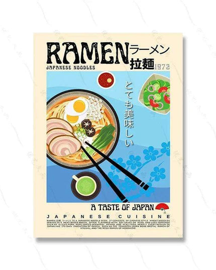 Asian Gourmet Canvas Art: Stunning Illustrations of Ramen, Sushi, and Dumplings for a Stylish Kitchen