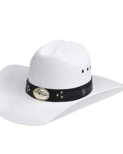 Classic Waterproof Cowboy Hat with Unique Cowhead Detail - Trendy Straw Sun Protection Accessory