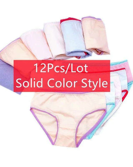 Charming 12-Pack Girls' Cotton Briefs, Soft Triangle Underwear for Ages 2-12
