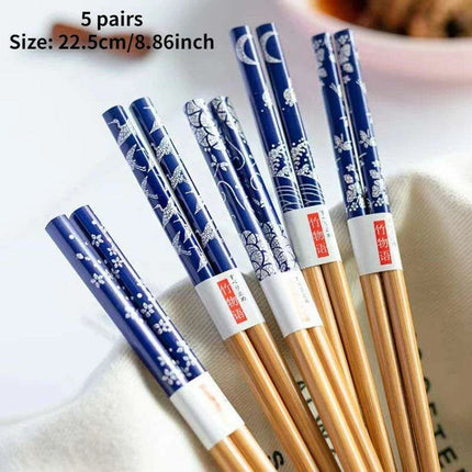 Chic Bamboo Chopstick Collection - 5 Pairs with Non-Slip Design