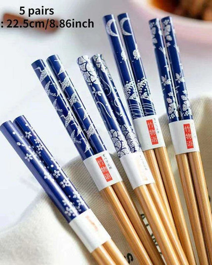Chic Bamboo Chopstick Collection - 5 Pairs with Non-Slip Design