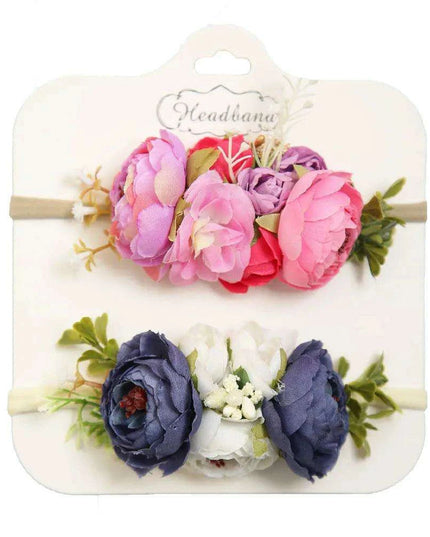 Floral Bow Infant Headband Set - 2-Piece Stretchy Hair Accessories for Newborns