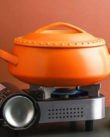 Elegant Orange Nordic Ceramic Casserole with Dual Handles for Gourmet Cuisine