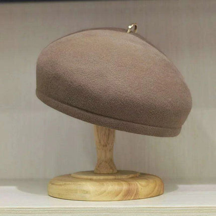 Elegant Gold-Accented Wool Beret Hat for Women - Timeless Pillbox Fascinator for Weddings and Special Occasions